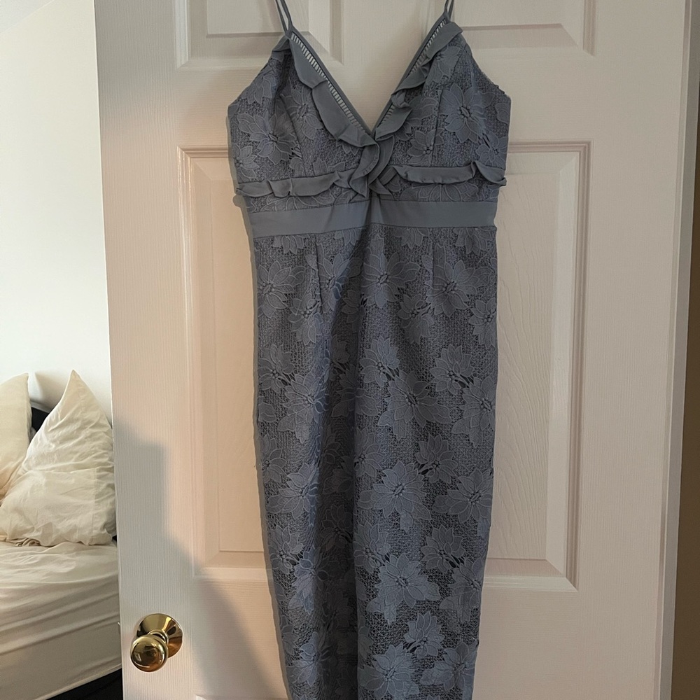 Bardot Lace Midi Dress in Light Blue